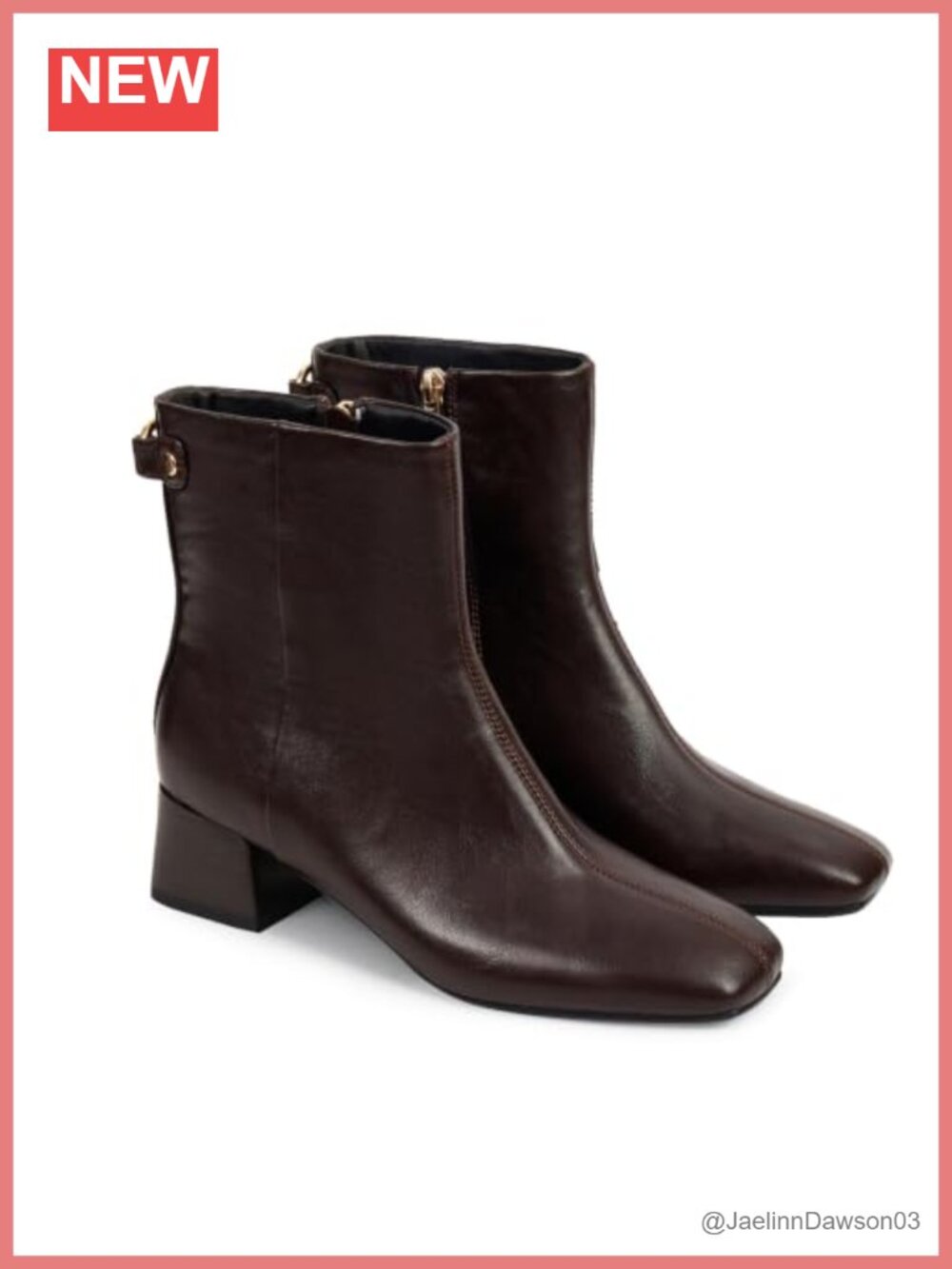 Women's Square Toe Ankle Boots Low Chunky Block Heel Side Zipper Faux Leather